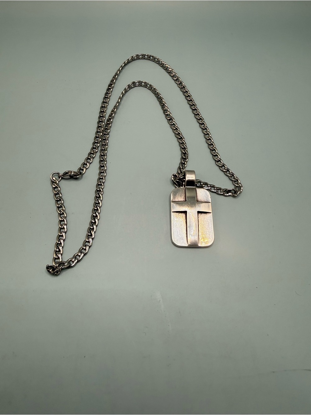 Twister Silver Cross Dog Tag Pendant Necklace